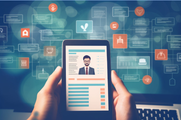 Smartphone displaying AI-powered automated resume screening and digital candidate profile